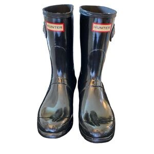 Hunter Orig. Short Gloss Women's Waterproof Rain Boots Size US 7 Black Mid Calf